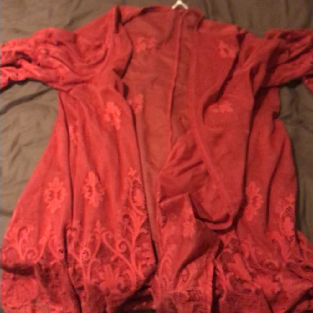 Red Lacey embroidered shawl with sleeve